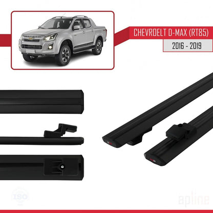 Compatible avec Chevrolet D-Max (RT85) 2016-2019 BASIC Model Barres de Toit Railing Porte-Bagages de Voiture Noir Aluminium 2 Barres