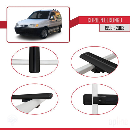 Compatible with Citroen Berlingo (M49) 1996-2003 BASIC Model Car Roof Rack Cross Bar Black Aluminium 3 Bars