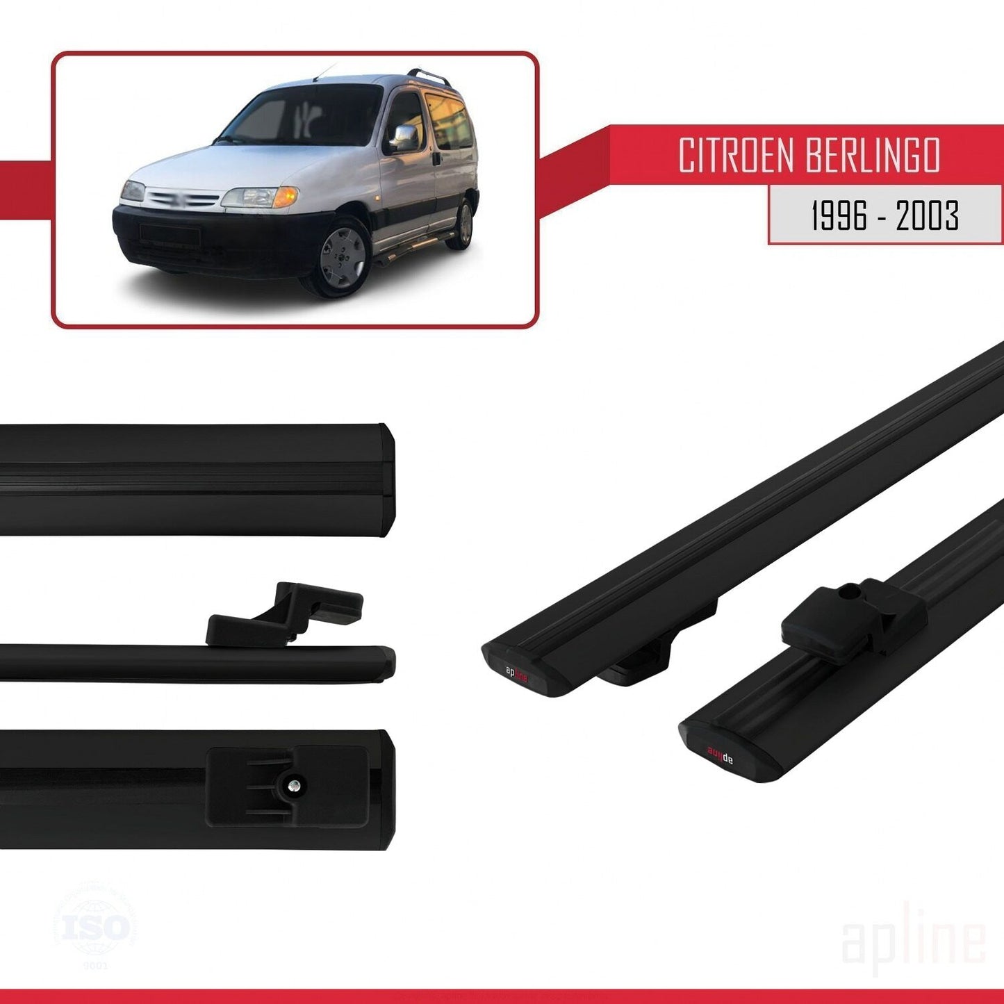 Compatible with Citroen Berlingo (M49) 1996-2003 BASIC Model Car Roof Rack Cross Bar Black Aluminium 2 Bars