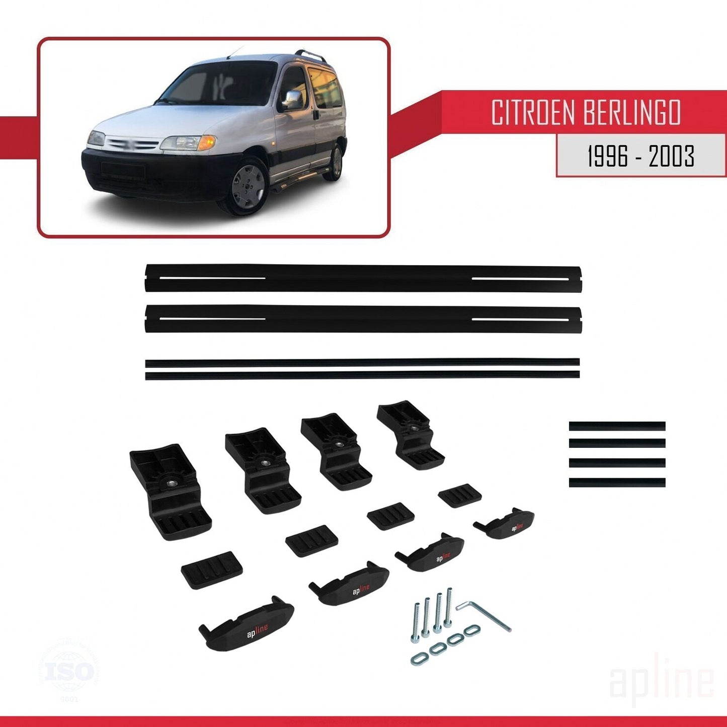 Compatible with Citroen Berlingo (M49) 1996-2003 BASIC Model Car Roof Rack Cross Bar Black Aluminium 2 Bars