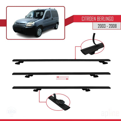 Compatible avec Citroen Berlingo (M59) 2003-2008 BASIC Model Barres de Toit Railing Porte-Bagages de Voiture Noir Aluminium 3 Barres