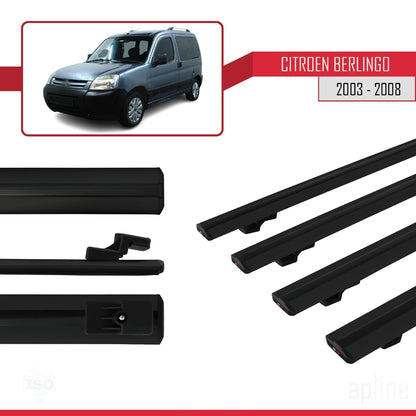 Compatible avec Citroen Berlingo (M59) 2003-2008 BASIC Model Barres de Toit Railing Porte-Bagages de Voiture Noir Aluminium 4 Barres