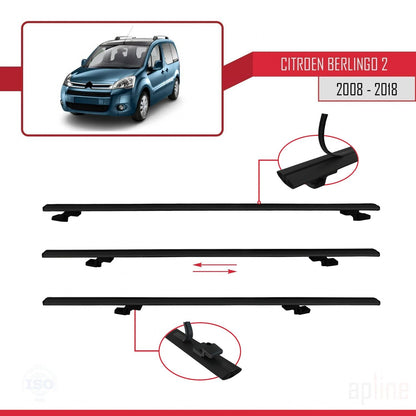 Compatible avec Citroen Berlingo 2 (B9) 2008-2018 BASIC Model Barres de Toit Railing Porte-Bagages de Voiture Noir Aluminium 2 Barres