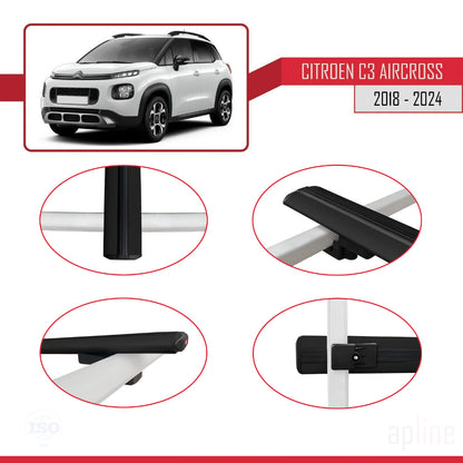 Compatible avec Citroen C3 Aircross (A88) 2018-2024 BASIC Model Barres de Toit Railing Porte-Bagages de Voiture Noir Aluminium 2 Barres