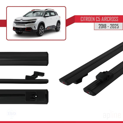 Compatible avec Citroen C5 Aircross 2018-2025 BASIC Model Barres de Toit Railing Porte-Bagages de Voiture Noir Aluminium 2 Barres