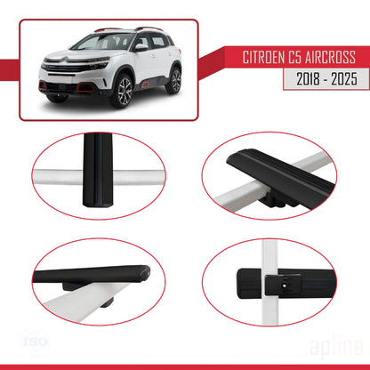Compatible avec Citroen C5 Aircross 2018-2025 BASIC Model Barres de Toit Railing Porte-Bagages de Voiture Noir Aluminium 2 Barres