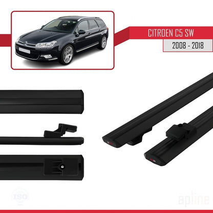 Compatible avec Citroen C5 II Tourer 2008-2018 BASIC Model Barres de Toit Railing Porte-Bagages de Voiture Noir Aluminium 2 Barres