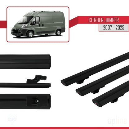 Compatible avec Citroen Jumper 2 2007-2025 BASIC Model Barres de Toit Railing Porte-Bagages de Voiture Noir Aluminium 3 Barres