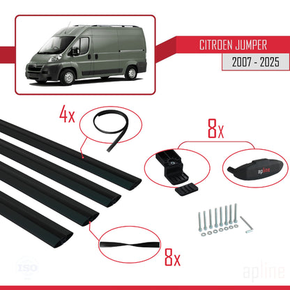 Compatible avec Citroen Jumper 2 2007-2025 BASIC Model Barres de Toit Railing Porte-Bagages de Voiture Noir Aluminium 4 Barres