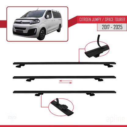 Compatible avec Citroen Jumpy 3 (K0) Space Tourer 2017-2025 BASIC Model Barres de Toit Railing Porte-Bagages de Voiture Noir Aluminium 4 Barres