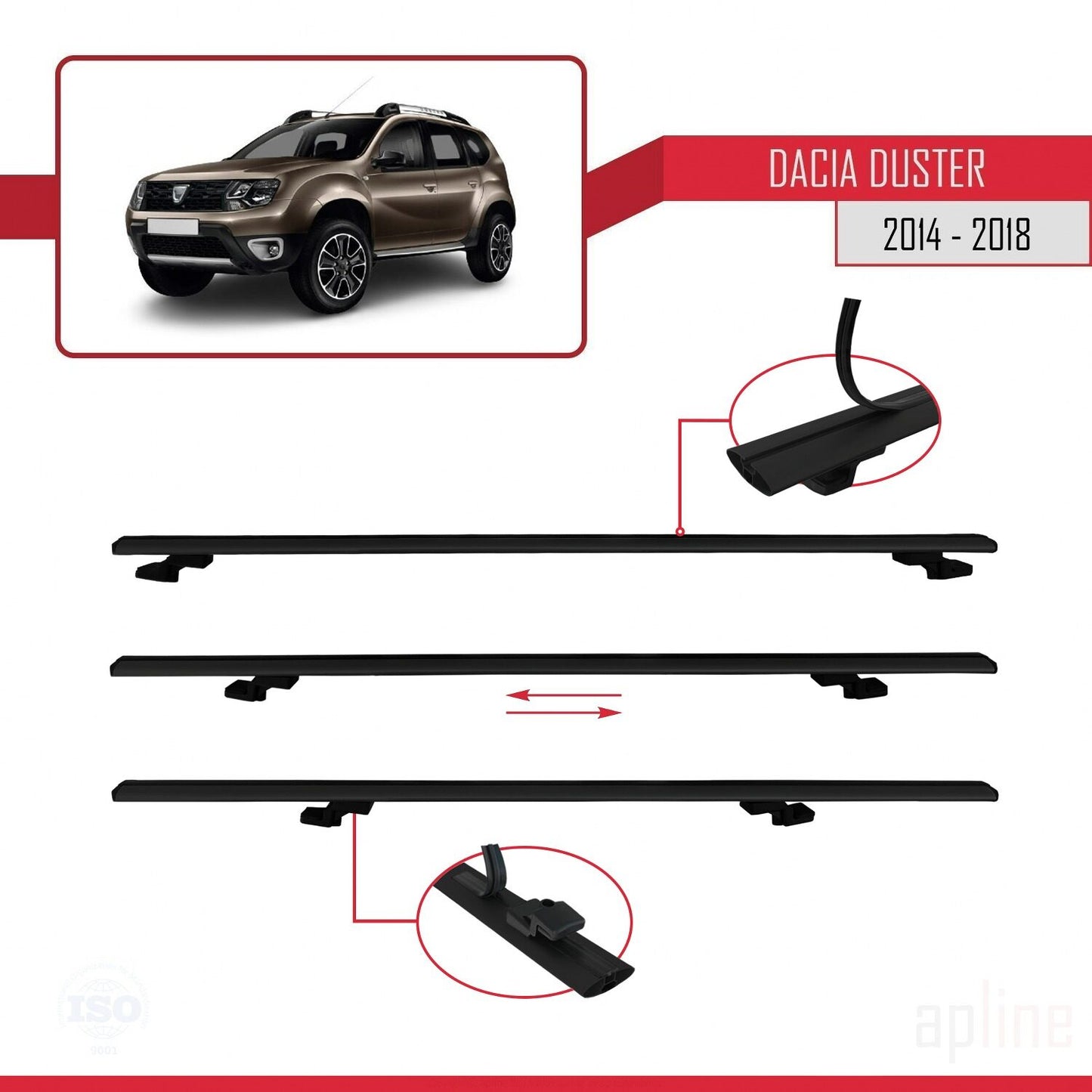 Compatible avec Dacia Duster (HS) Post-Facelift 2014-2017 BASIC Model Barres de Toit Railing Porte-Bagages de Voiture Noir Aluminium 3 Barres