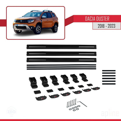 Compatible avec Dacia Duster 2 (HM) 2018-2024 BASIC Model Barres de Toit Railing Porte-Bagages de Voiture Noir Aluminium 3 Barres