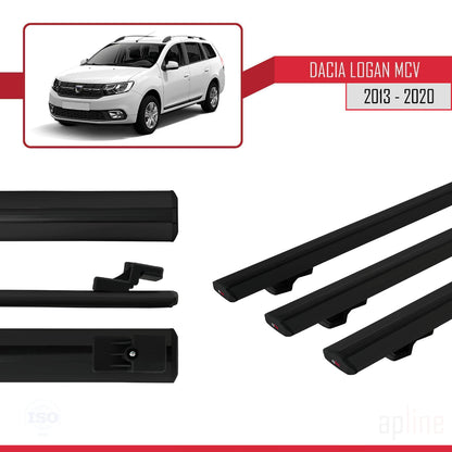 Compatible avec Dacia Logan 2 MCV (K52) 2013-2020 BASIC Model Barres de Toit Railing Porte-Bagages de Voiture Noir Aluminium 3 Barres