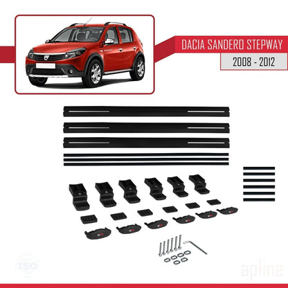 Compatible avec Dacia Sandero Stepway 2008-2012 BASIC Model Barres de Toit Railing Porte-Bagages de Voiture Noir Aluminium 3 Barres