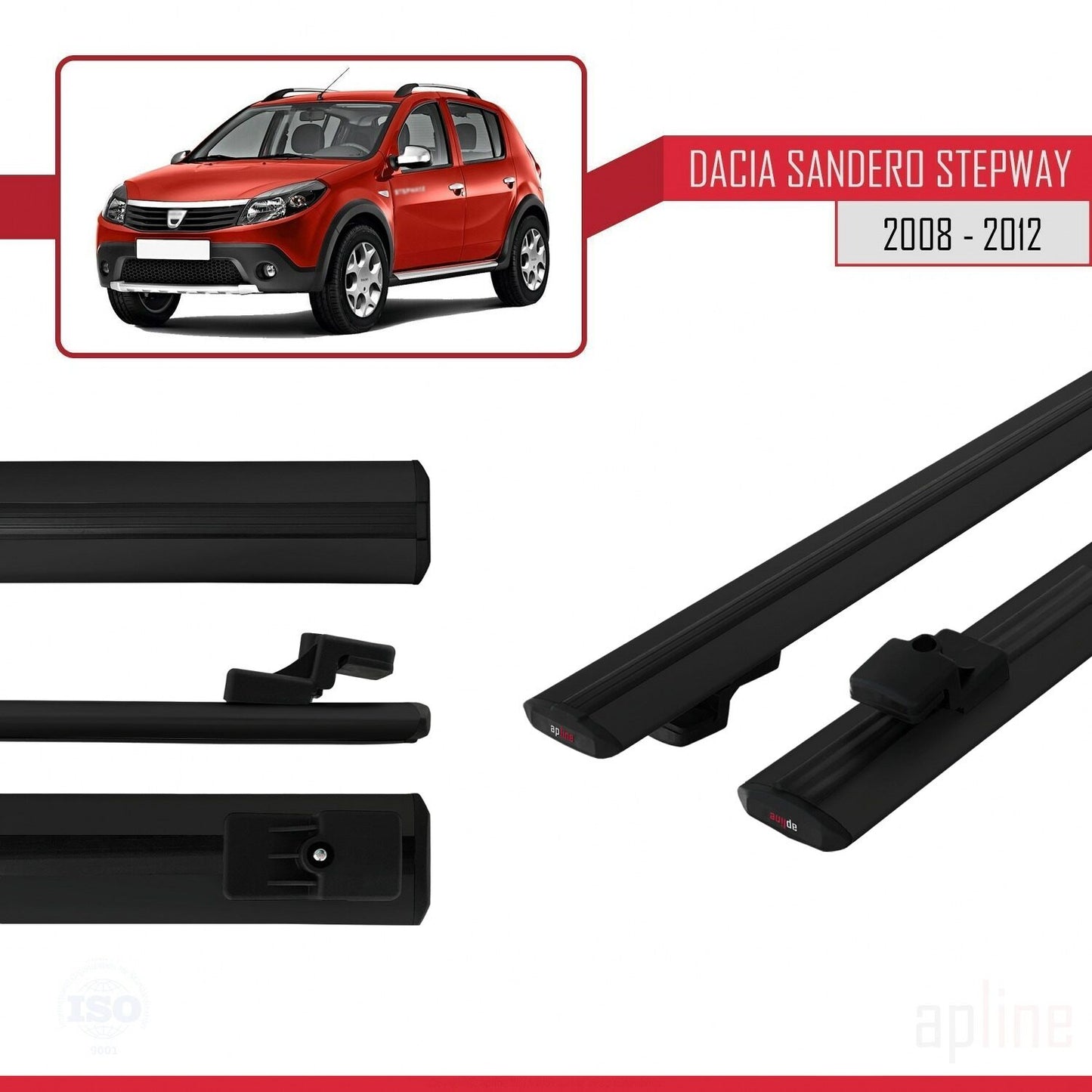 Compatible avec Dacia Sandero Stepway 2008-2012 BASIC Model Barres de Toit Railing Porte-Bagages de Voiture Noir Aluminium 2 Barres