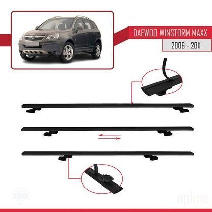 Compatible avec Daewoo Winstorm MaXX 2006-2011 BASIC Model Barres de Toit Railing Porte-Bagages de Voiture Noir Aluminium 3 Barres