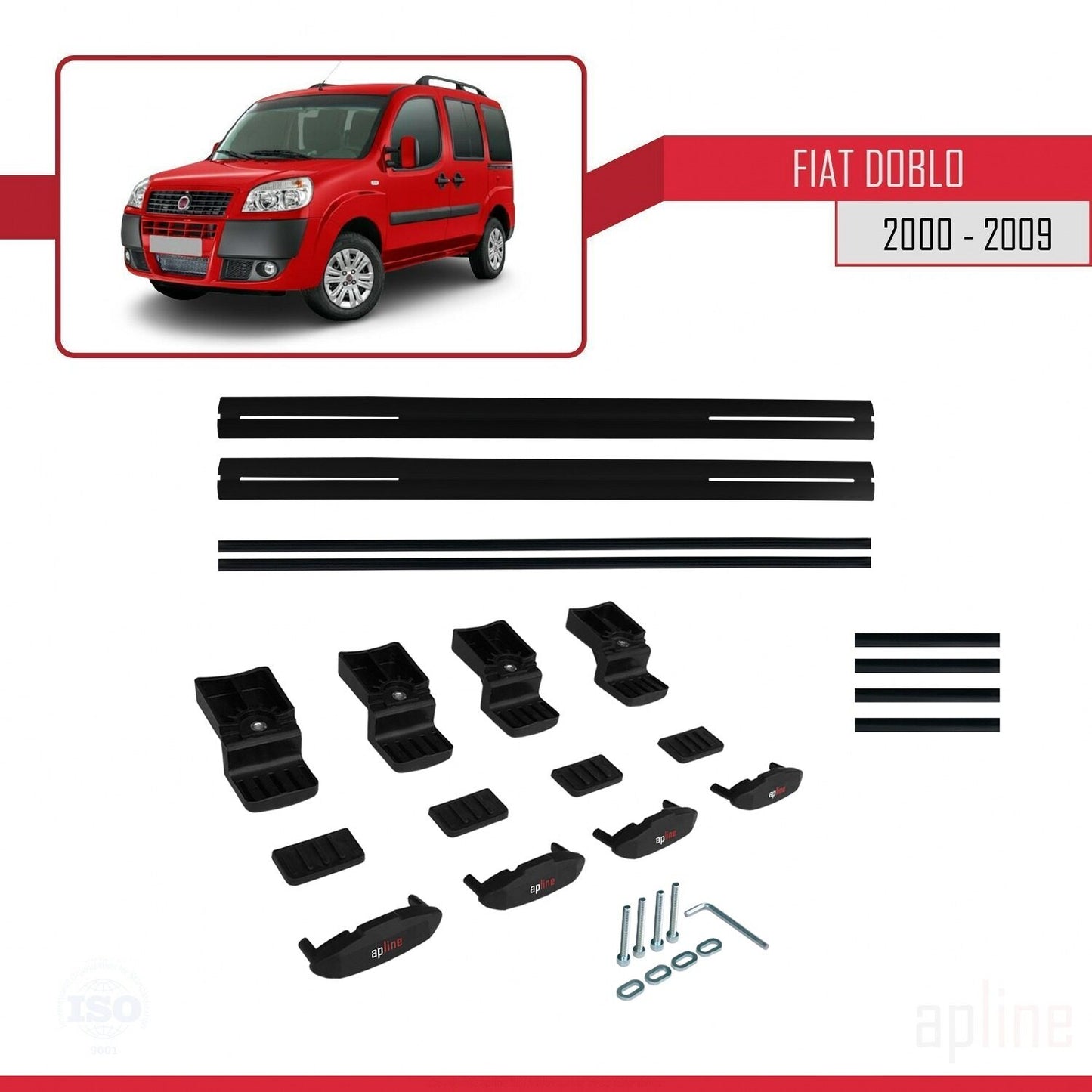 Compatible avec Fiat Doblo 2000-2009 BASIC Model Barres de Toit Railing Porte-Bagages de Voiture Noir Aluminium 2 Barres