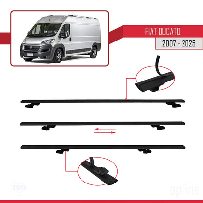 Compatible avec Fiat Ducato 3 2007-2025 BASIC Model Barres de Toit Railing Porte-Bagages de Voiture Noir Aluminium 2 Barres