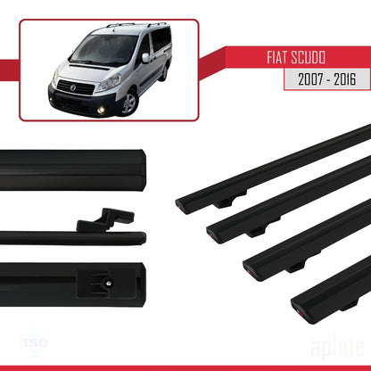 Compatible avec Fiat Scudo 2 2007-2016 BASIC Model Barres de Toit Railing Porte-Bagages de Voiture Noir Aluminium 4 Barres