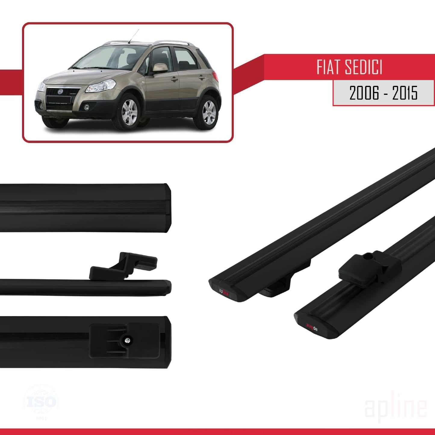 Compatible avec Fiat Sedici 2006-2015 BASIC Model Barres de Toit Railing Porte-Bagages de Voiture Noir Aluminium 2 Barres