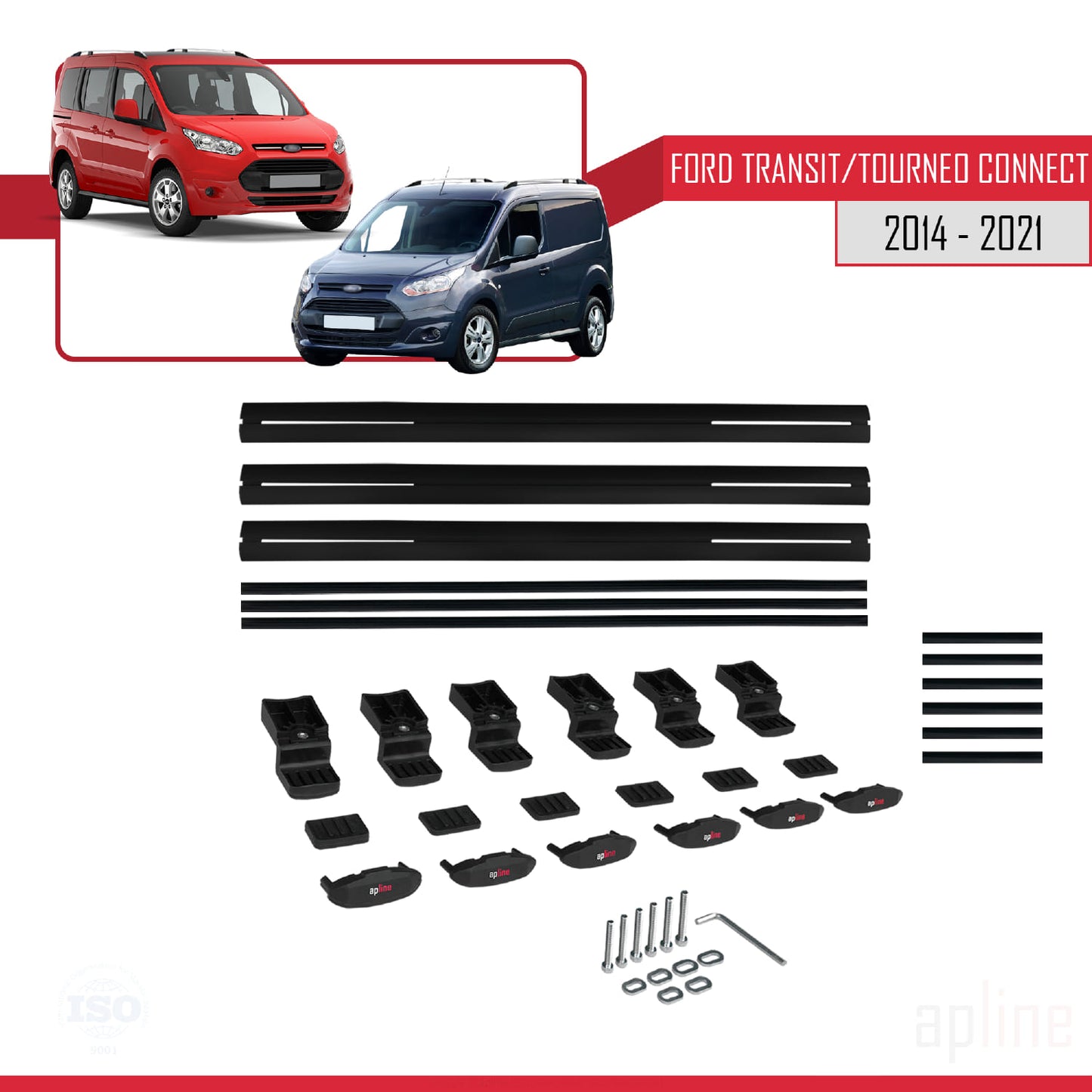 Compatible with Ford Transit/Tourneo Connect 2 2014-2021 BASIC Model Car Roof Rack Cross Bar Black Aluminium 3 Bars