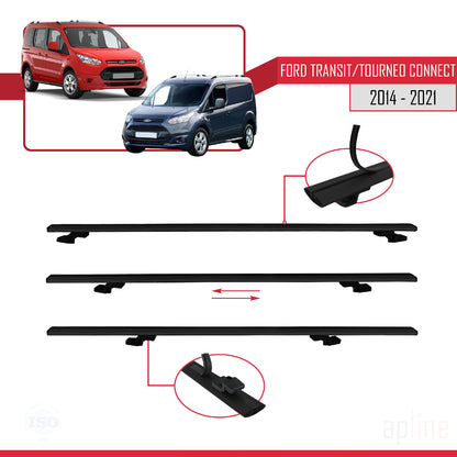 Compatible with Ford Transit/Tourneo Connect 2 2014-2021 BASIC Model Car Roof Rack Cross Bar Black Aluminium 2 Bars