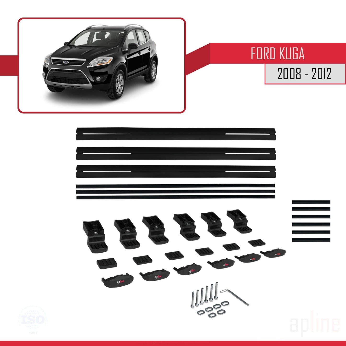 Compatible avec Ford Kuga (C394) 2008-2012 BASIC Model Barres de Toit Railing Porte-Bagages de Voiture Noir Aluminium 3 Barres
