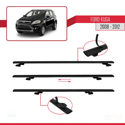 Compatible avec Ford Kuga (C394) 2008-2012 BASIC Model Barres de Toit Railing Porte-Bagages de Voiture Noir Aluminium 3 Barres