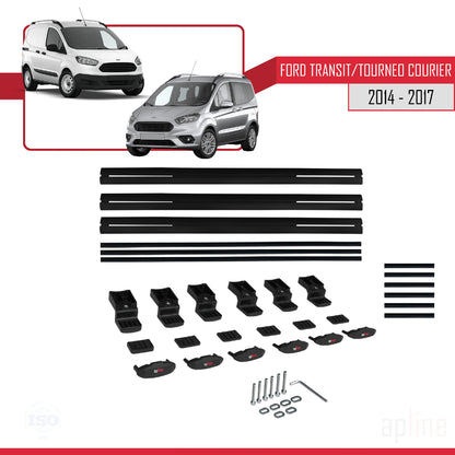 BASIC Model Dakdrager bagagedrager compatibel met Ford Transit/Tourneo Courier Pre-Facelift 2014-2017 Spoorstaven Zwart Aluminium 3 Staven