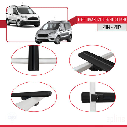 BASIC Model Dakdrager bagagedrager compatibel met Ford Transit/Tourneo Courier Pre-Facelift 2014-2017 Spoorstaven Zwart Aluminium 3 Staven