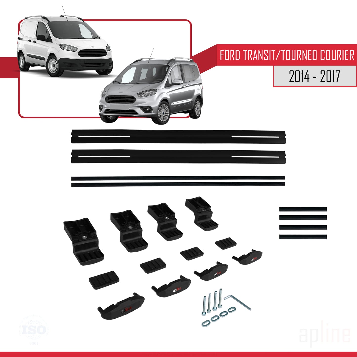 Compatible with Ford Transit/Tourneo Courier Pre-Facelift 2014-2017 BASIC Model Car Roof Rack Cross Bar Black Aluminium 2 Bars