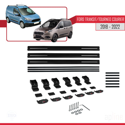BASIC Model Dakdrager bagagedrager compatibel met Ford Transit/Tourneo Courier Post-Facelift 2018-2022 Spoorstaven Zwart Aluminium 3 Staven