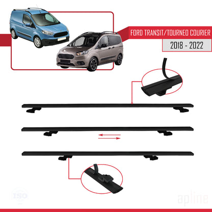 Compatible with Ford Transit/Tourneo Courier Post-Facelift 2018-2022 BASIC Model Car Roof Rack Cross Bar Black Aluminium 4 Bars