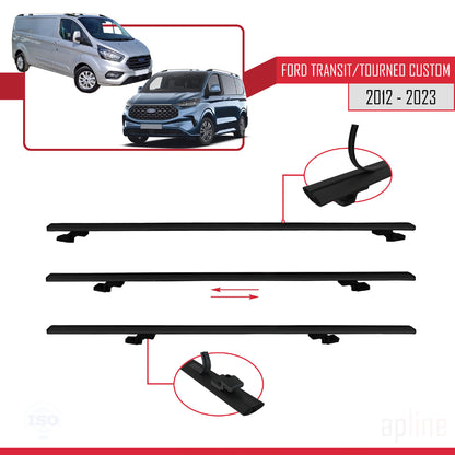 Compatible with Ford Transit/Tourneo Custom 2012-2023 BASIC Model Car Roof Rack Cross Bar Black Aluminium 2 Bars