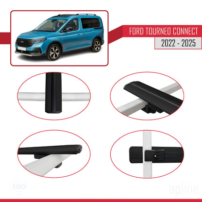 BASIC Model Dakdrager bagagedrager compatibel met Ford Transit/Tourneo Connect 3 2022-2025 Spoorstaven Zwart Aluminium 2 Staven