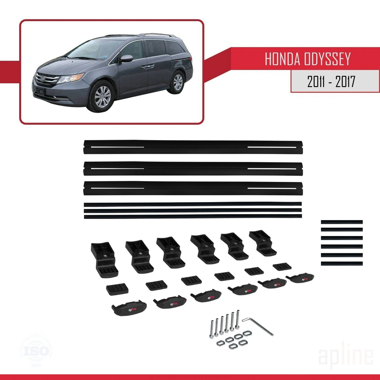 Compatible avec Honda Odyssey 2011-2017 BASIC Model Barres de Toit Railing Porte-Bagages de Voiture Noir Aluminium 3 Barres