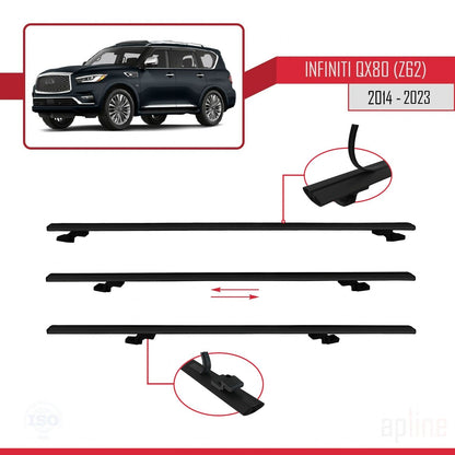 Compatible avec Infiniti QX80 (Z62) 2014-2023 BASIC Model Barres de Toit Railing Porte-Bagages de Voiture Noir Aluminium 3 Barres