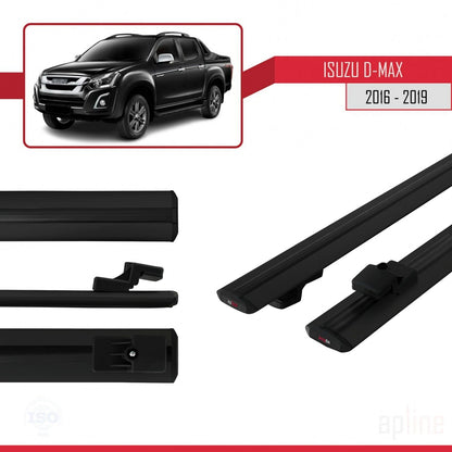 Compatible avec Isuzu D-Max 2 (RT85) Post-Facelift 2016-2019 BASIC Model Barres de Toit Railing Porte-Bagages de Voiture Noir Aluminium 2 Barres