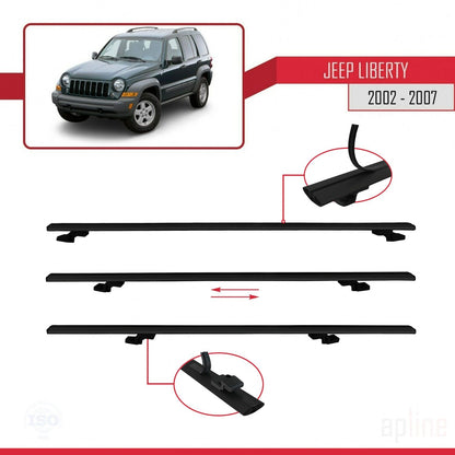Compatible avec Jeep Liberty 2002-2007 BASIC Model Barres de Toit Railing Porte-Bagages de Voiture Noir Aluminium 3 Barres
