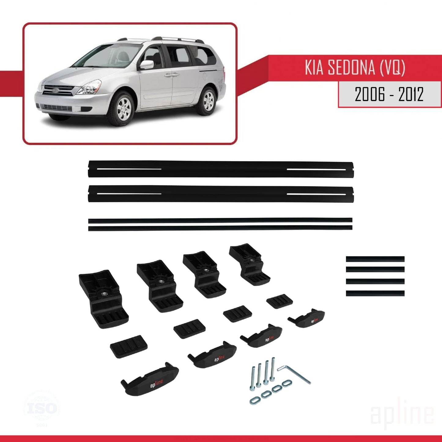 Compatible avec Kia Sedona 2 (VQ) 2006-2012 BASIC Model Barres de Toit Railing Porte-Bagages de Voiture Noir Aluminium 2 Barres