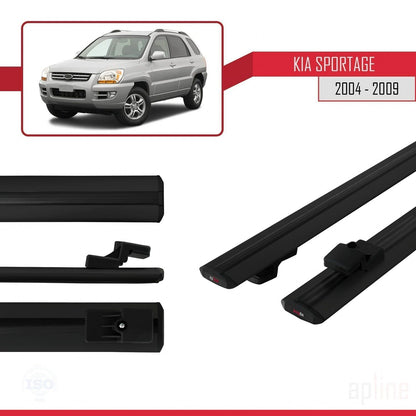 BASIC Model Dakdrager bagagedrager compatibel met Kia Sportage 2 (JE) 2004-2009 Spoorstaven Zwart Aluminium 2 Staven
