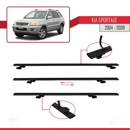 BASIC Model Dakdrager bagagedrager compatibel met Kia Sportage 2 (JE) 2004-2009 Spoorstaven Zwart Aluminium 2 Staven