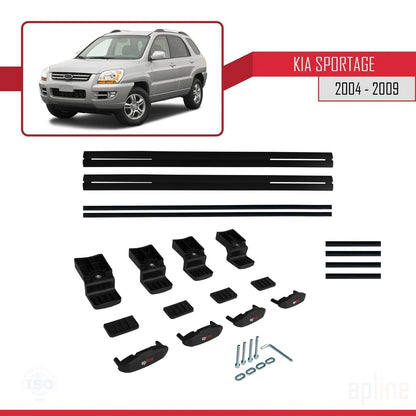 BASIC Model Dakdrager bagagedrager compatibel met Kia Sportage 2 (JE) 2004-2009 Spoorstaven Zwart Aluminium 2 Staven