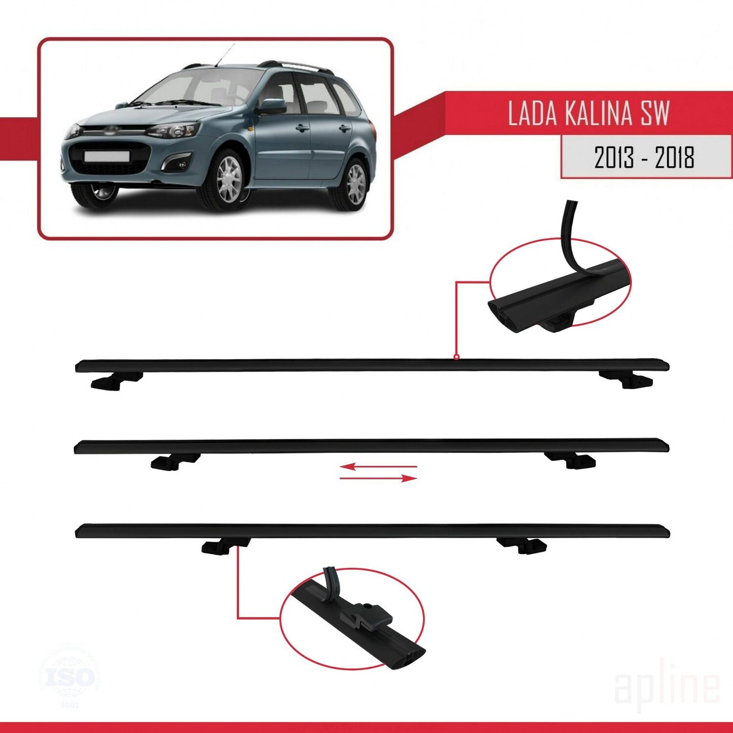 Compatible avec Lada Kalina 2 Break 2013-2018 BASIC Model Barres de Toit Railing Porte-Bagages de Voiture Noir Aluminium 2 Barres