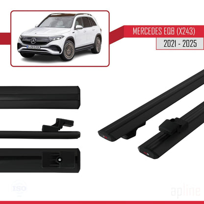 Compatible with Mercedes EQB (X243) 2021-2025 BASIC Model Car Roof Rack Cross Bar Black Aluminium 2 Bars