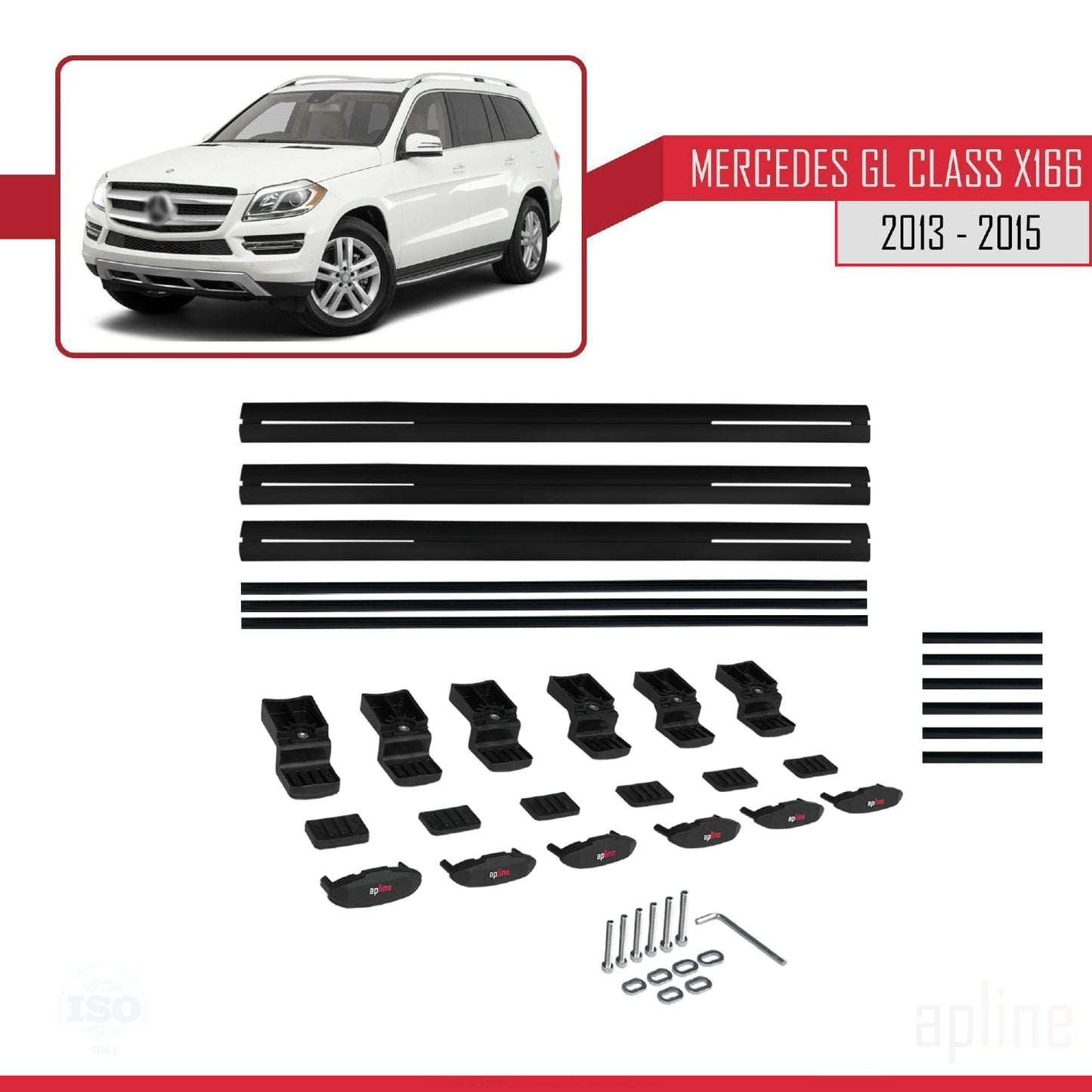 Compatible avec Mercedes Classe GL 2 (X166) Pre-Facelift 2013-2015 BASIC Model Barres de Toit Railing Porte-Bagages de Voiture Noir Aluminium 3 Barres