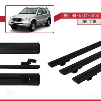 Compatible avec Mercedes Classe M (W163) 1998-2005 BASIC Model Barres de Toit Railing Porte-Bagages de Voiture Noir Aluminium 3 Barres