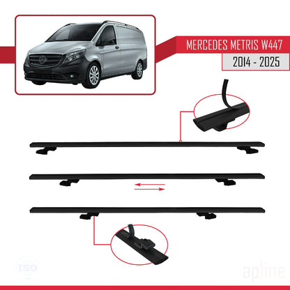 Compatible with Mercedes Metris (W447) 2014-2025 BASIC Model Car Roof Rack Cross Bar Black Aluminium 3 Bars