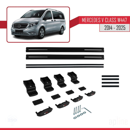 BASIC Model Dakdrager bagagedrager compatibel met Mercedes V Klasse 3 (W447) 2014-2025 Spoorstaven Zwart Aluminium 2 Staven