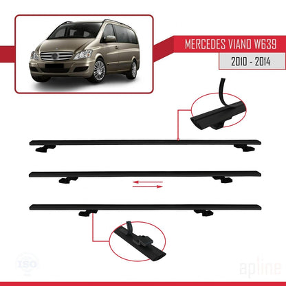 Compatible with Mercedes Viano 2 (W639) Post-Facelift 2010-2014 BASIC Model Car Roof Rack Cross Bar Black Aluminium 3 Bars